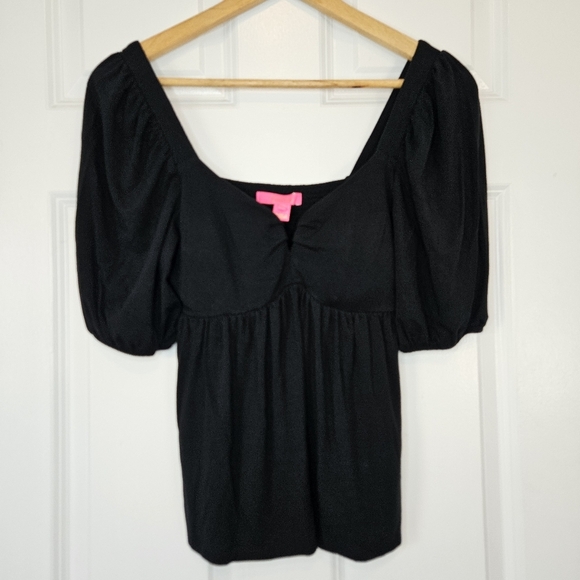 Lilly Pulitzer Floriana Black Built-in-Bra Sweetheart Smocked Top XS - Picture 3 of 6